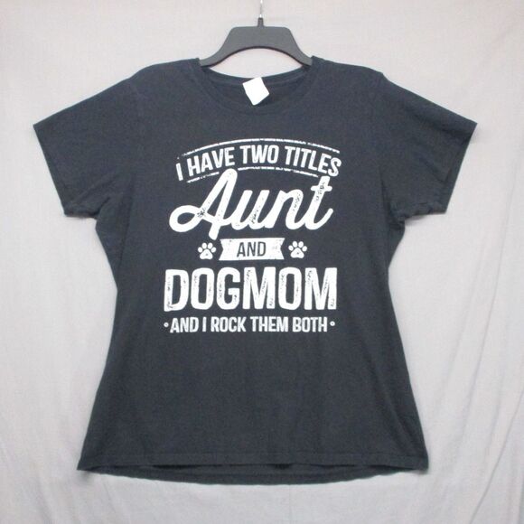 Tops - Port & Company Dog Aunt Graphic‎ Print T-Shirt Black Women Size | XL
